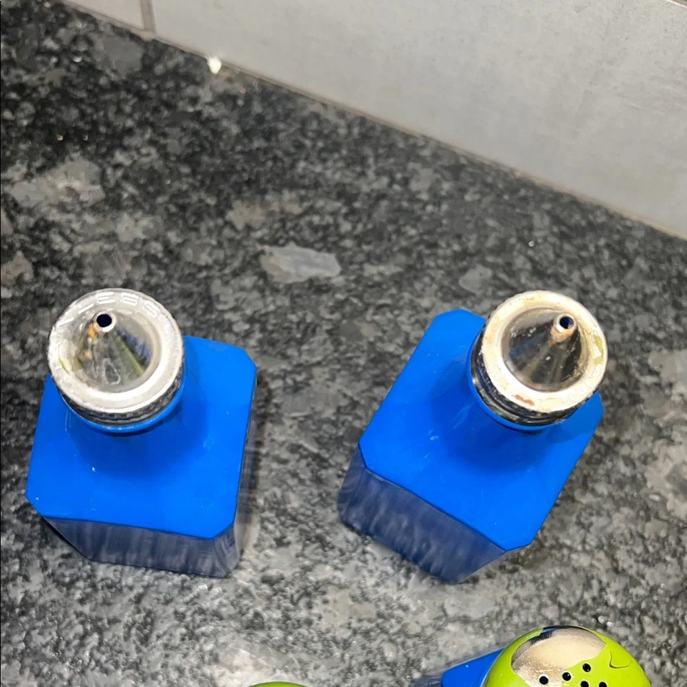 GEMCO Blue and Green Condiment Bottle Set Salt and Pepper/ Oil and Vinegar